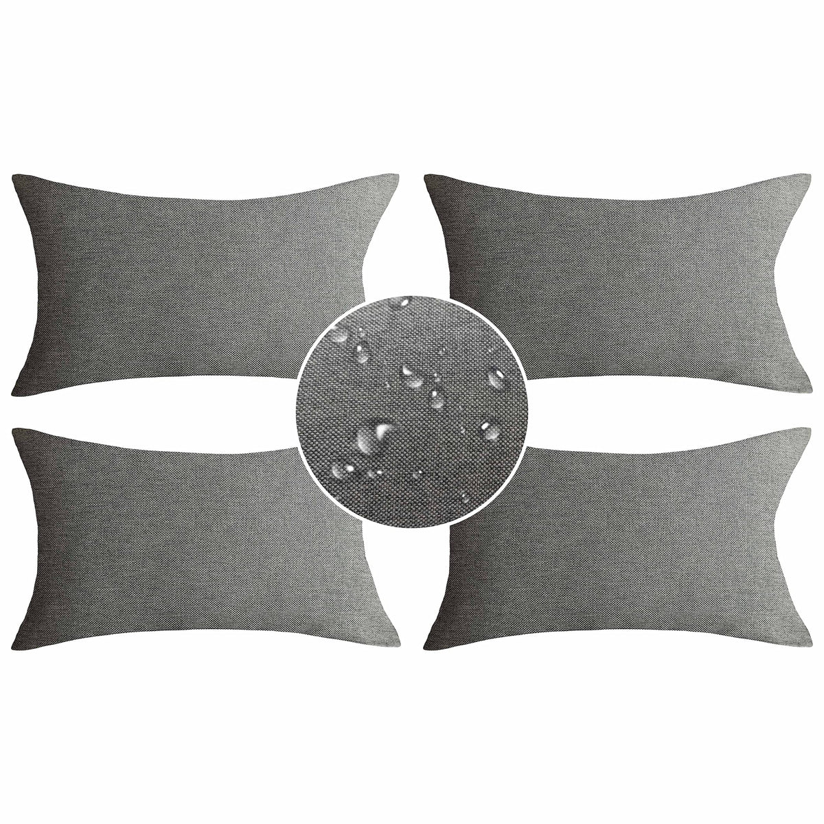Demetex Outdoor Lumbar Pillow Covers Decorative Lumbar Waterproof Throw Pillows For Couch Bed, Set Of 4, 12X20 Inch, Light Grey