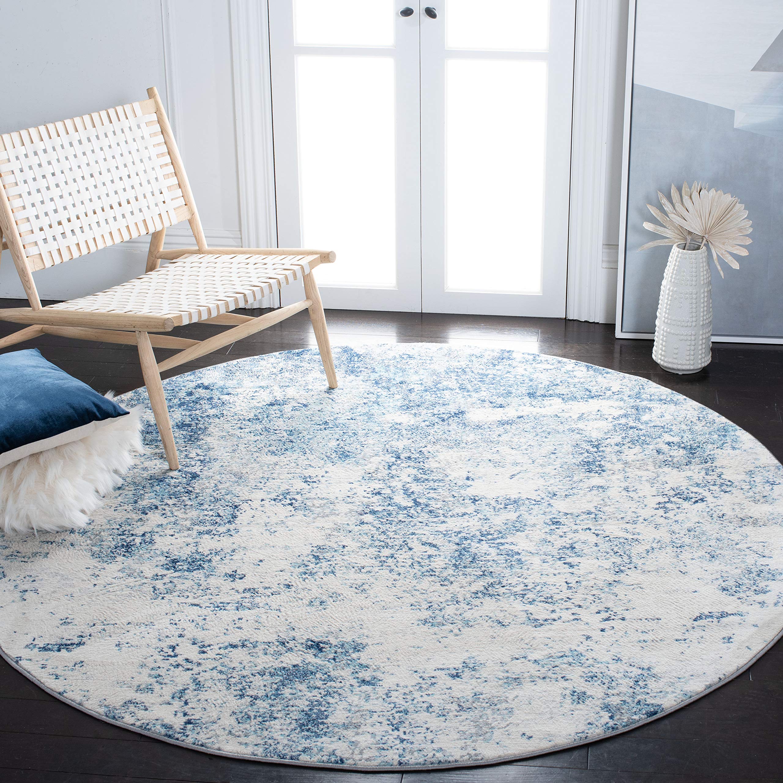 Safavieh Brentwood Collection 4 Round Ivory/Navy BNT822B Modern Abstract Non-Shedding Area Rug