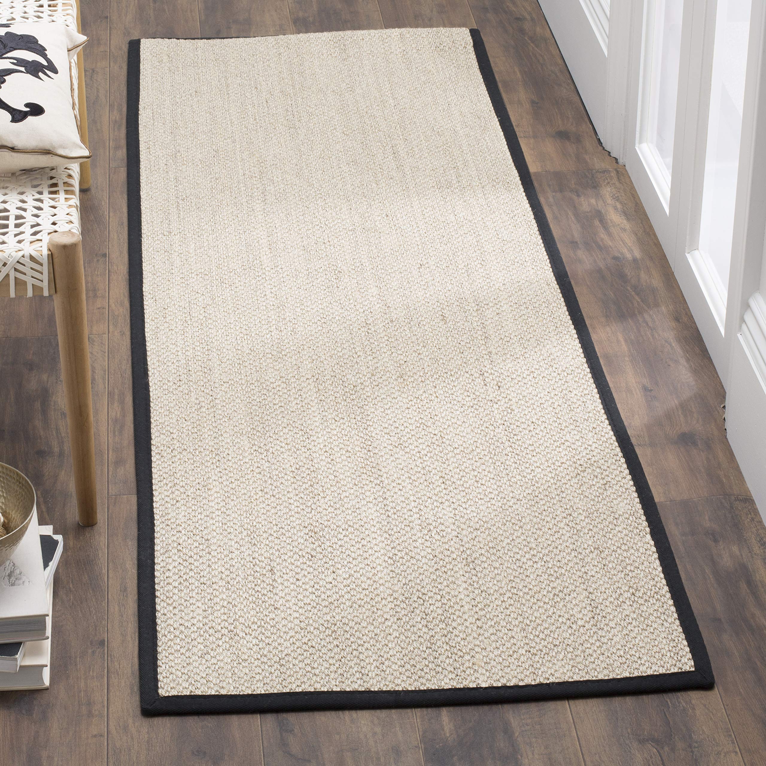 SAFAVIEH Natural Fiber Collection 26 x 6 Marble / Black NF143A Border Sisal Runner Rug
