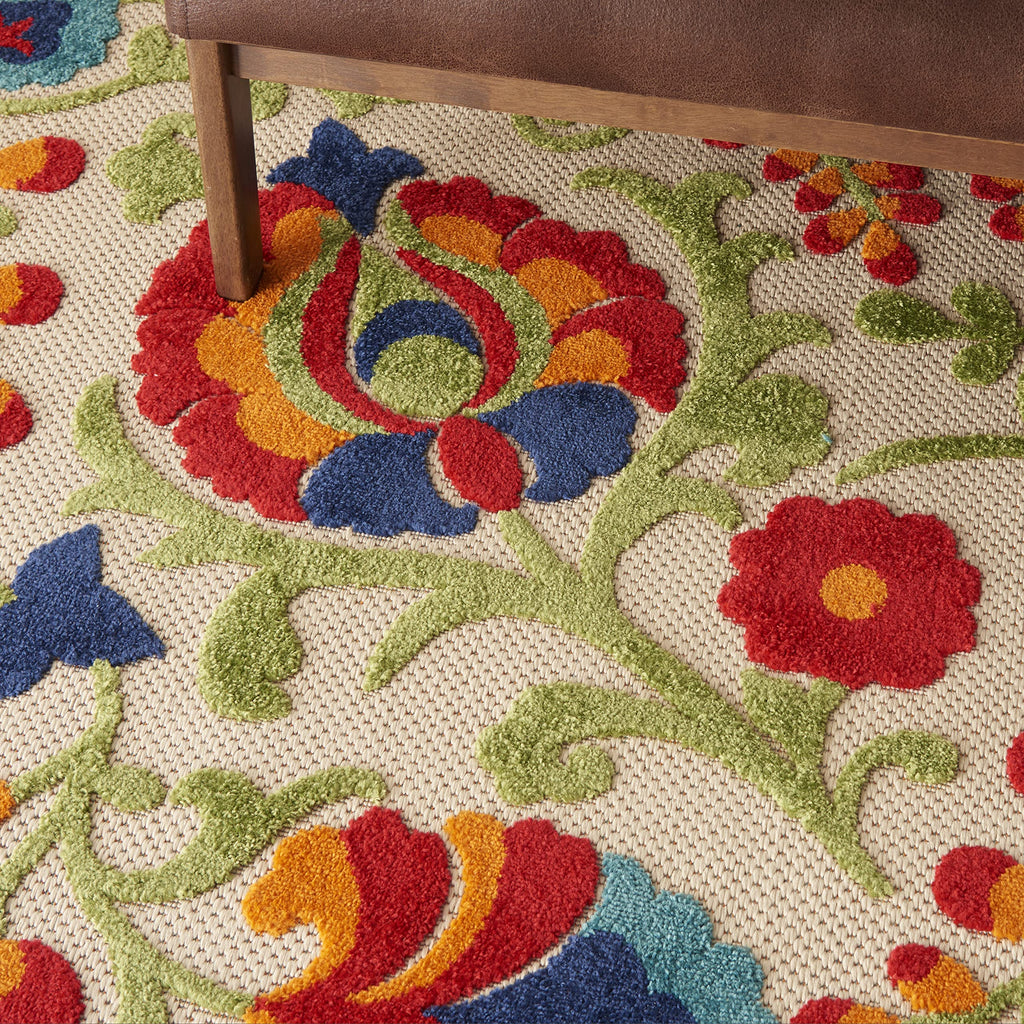 Nourison Aloha Indoor/Outdoor Multicolor 7' X 10' Area-Rug, Easy-Cleaning, Non Shedding, Bed Room, Living Room, Dining Room, Deck, Backyard, Patio (7X10)
