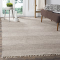 SAFAVIEH Montauk Collection Area Rug - 8 Square, Ivory & Steel Grey, Handmade Flat Weave Boho Farmhouse Cotton Tassel Fringe, I