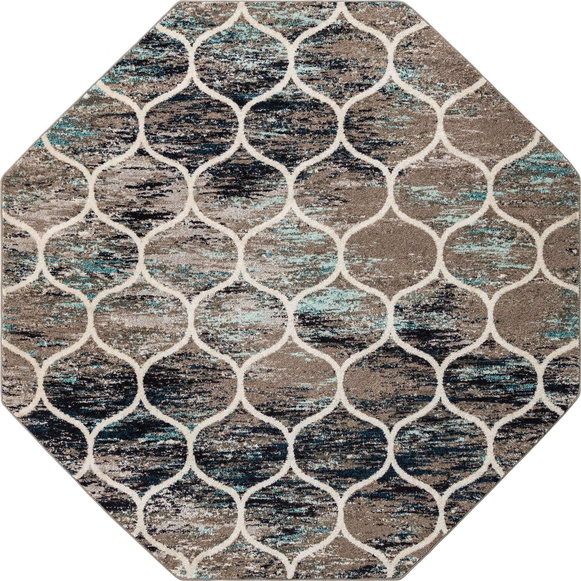 Unique Loom Trellis Frieze Collection Area Rug - Rounded (7' 10'' Octagon, Blue Multi/ Ivory)