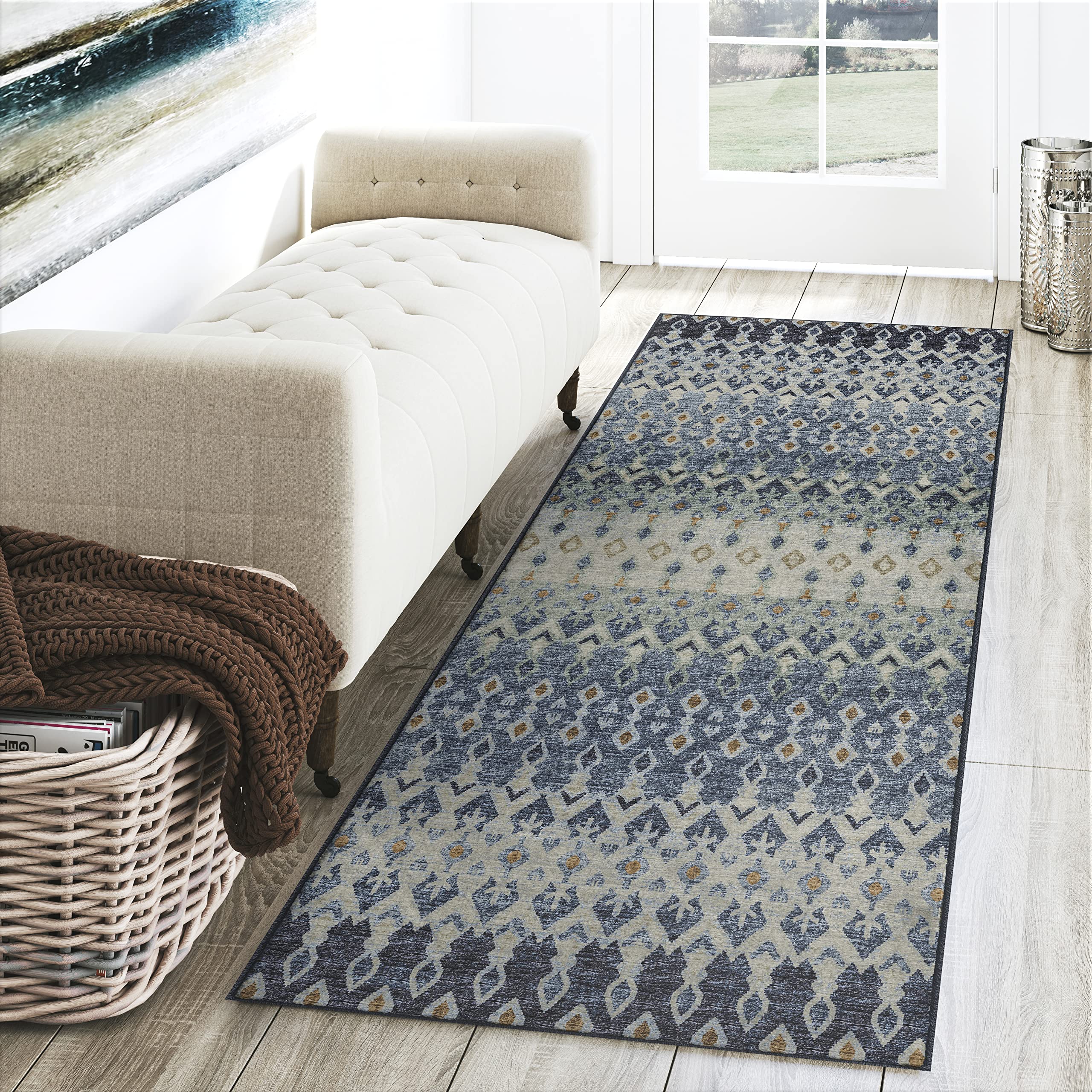 Dalyn Rugs Brisbane Br1 Tribal Trellis Indigo 2'3" X 7'6"