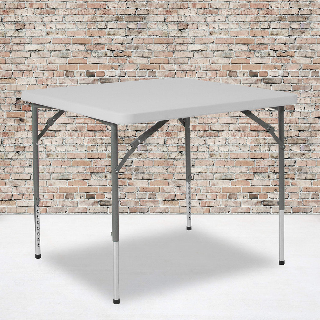 Flash Furniture Kathryn 2.79-Foot Square Height Adjustable Granite White Plastic Folding Table, 34" Square