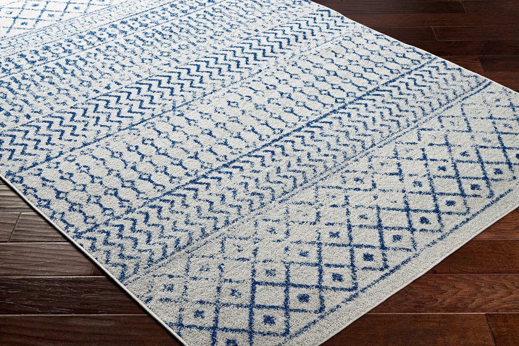 Livabliss Chester Boho Moroccan Area Rug, 5'3'' X 7'6'', Cream/Royal Blue