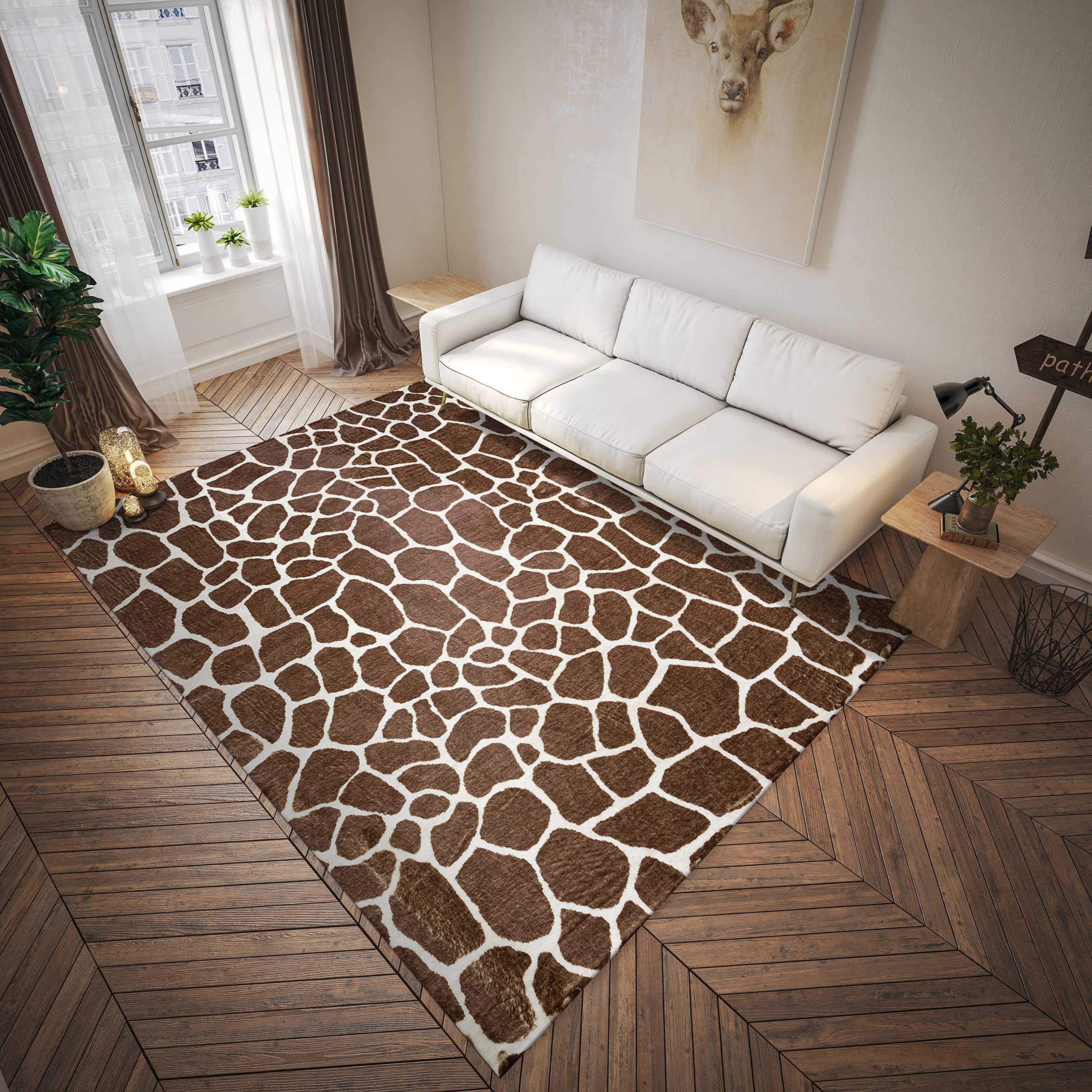 Dalyn Rugs Akina Giraffe Animal Print Ak4 Faux Fur Chocolate 8' X 10'