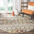 SAFAVIEH Amsterdam Collection Area Rug - 67 Round, Ivory & Multi, Moroccan Boho Design, Non-Shedding & Easy Care, Ideal for Hig