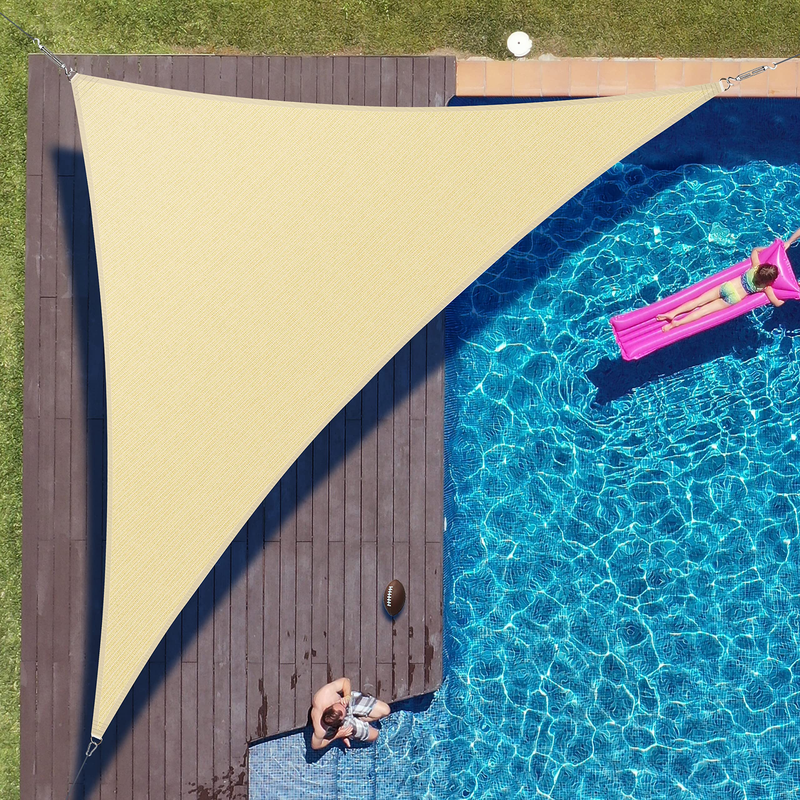 Colourtree 24' X 24' X 33.9' Beige Right Triangle Ctaprt20 Sun Shade Sail Canopy Mesh Fabric Uv Block Upf50 - Commercial Heavy D