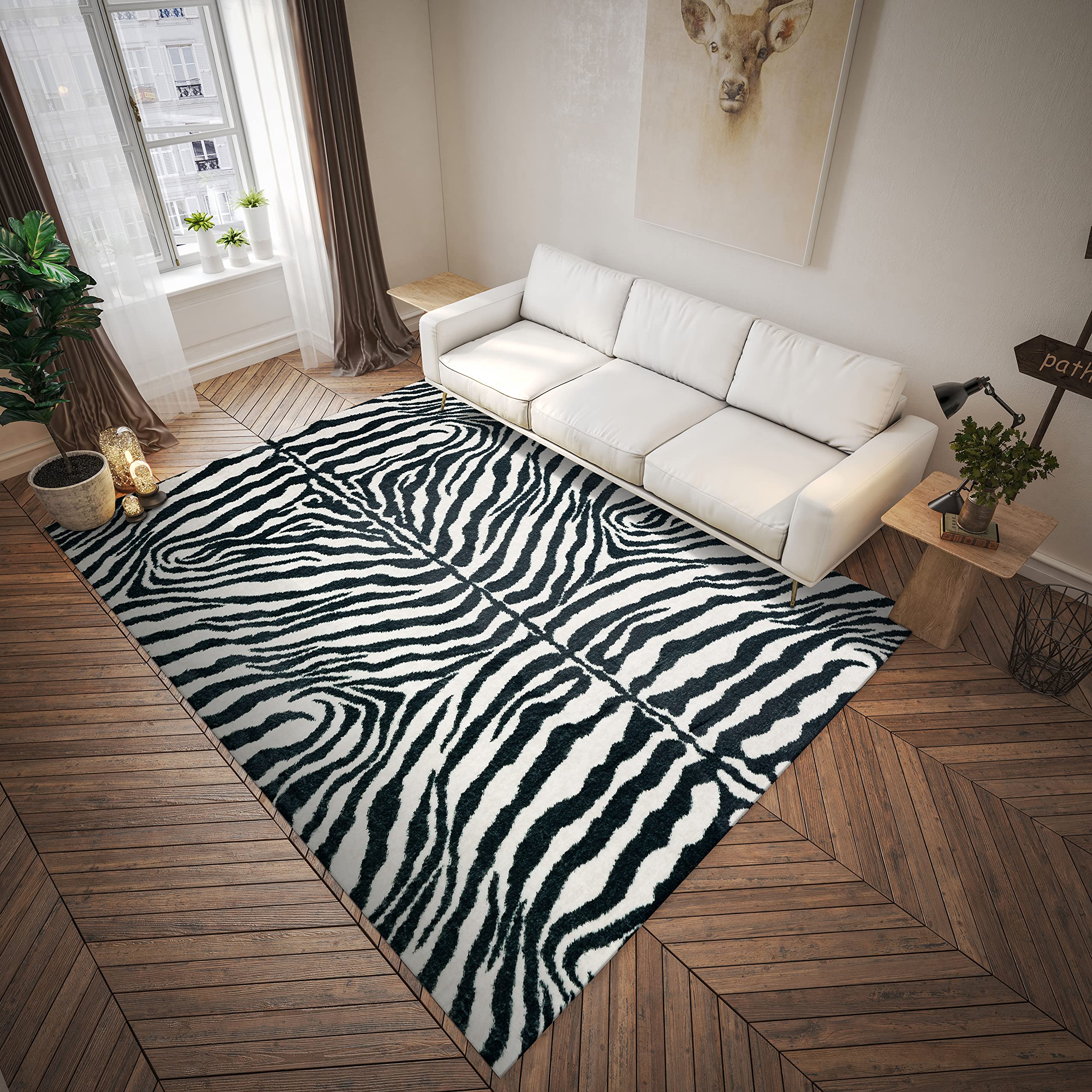 Dalyn Rugs Akina Zebra Animal Print Ak1 Faux Fur Ivory 5' X 7'6"