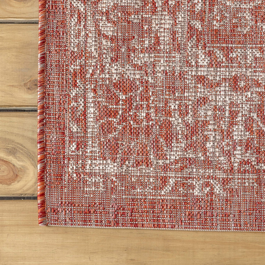 Jonathan Y Smb100A-8 Tela Bohemian Textured Weave Floral Indoor/Outdoor Red/Taupe 8 Ft. X 10 Ft. Area-Rug, Coastal,Easy-Cleaning,Hightraffic,Livingroom,Backyard, Non Shedding
