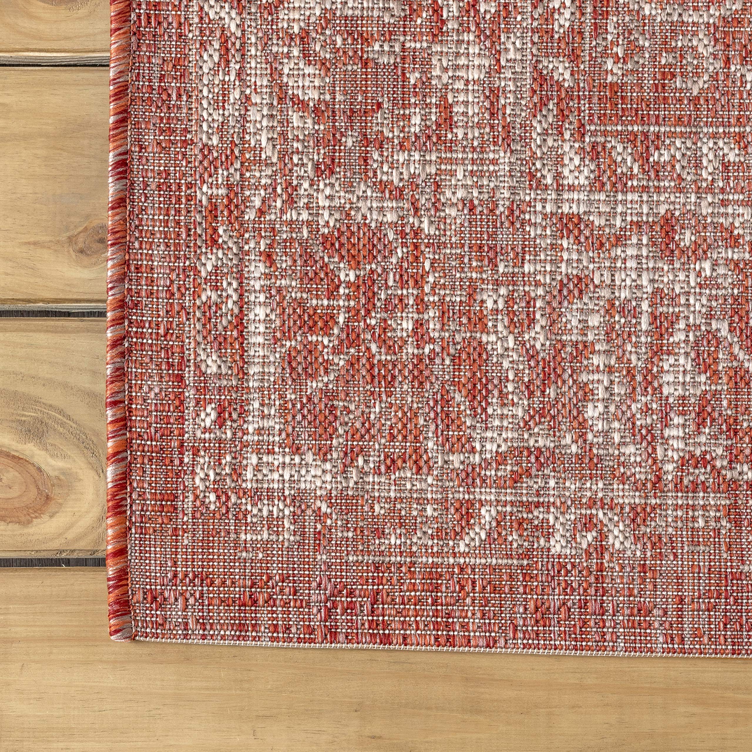Jonathan Y Smb100A-8 Tela Bohemian Textured Weave Floral Indoor/Outdoor Red/Taupe 8 Ft. X 10 Ft. Area-Rug, Coastal,Easy-Cleaning,Hightraffic,Livingroom,Backyard, Non Shedding