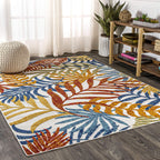 Jonathan Y Amc100B-5 Tropics Palm Leaves Indoor Outdoor Area-Rug Bohemian Floral Easy-Cleaning High Traffic Bedroom Kitchen Backyard Patio Porch Non Shedding, 5 X 8, Cream/Orange