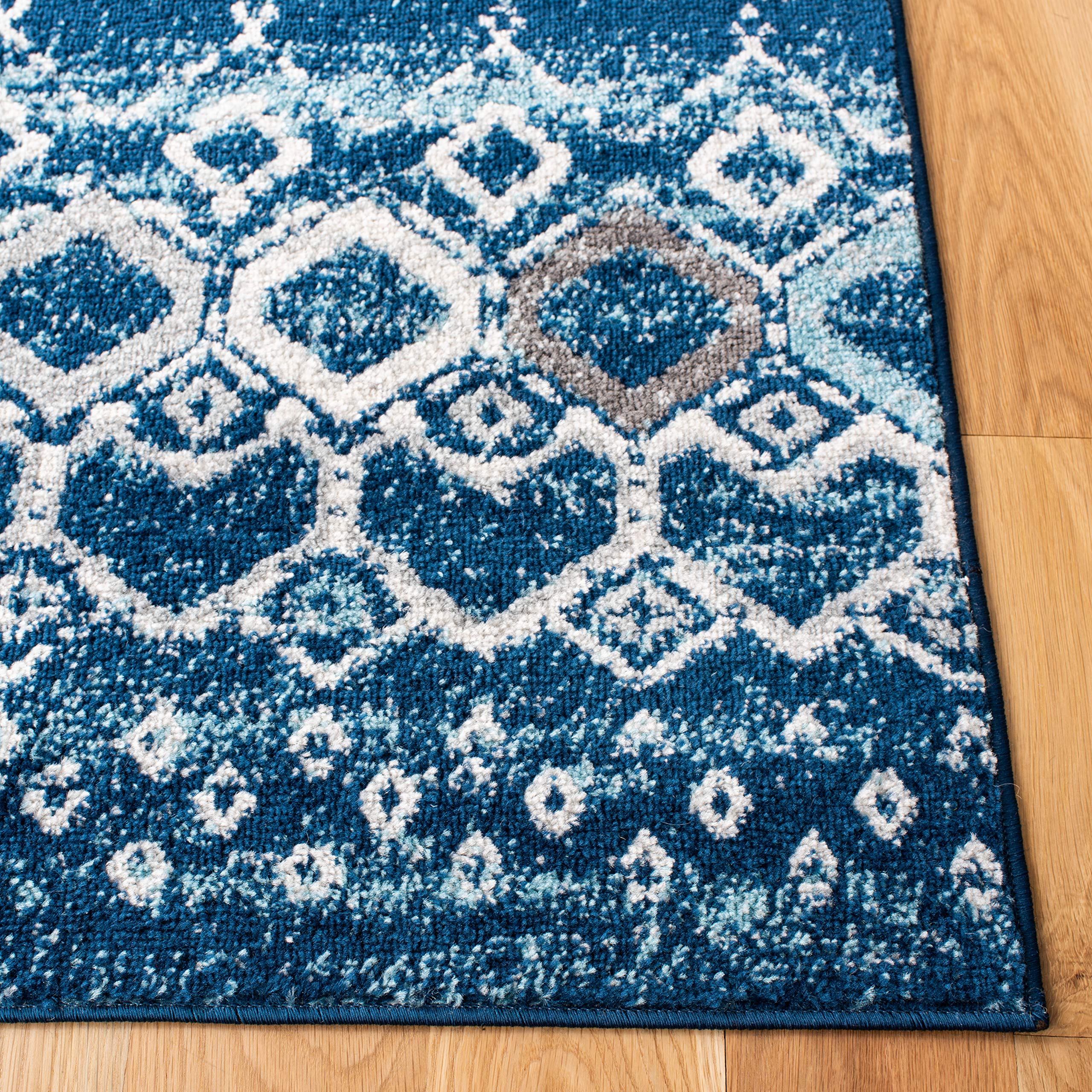 Safavieh Amsterdam Collection Area Rug - 5'1'' X 7'6'', Navy & Beige, Moroccan Boho Design, Non-Shedding & Easy Care, Ideal For