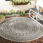 Safavieh Courtyard Collection 7'10' Round Light Grey/Black Cy8734 Indoor/ Outdoor Waterproof Easy Cleaning Patio Backyard Mudroom Area Rug