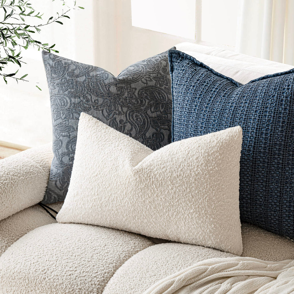 Foindtower Pack Of 2 Textured Boucle Throw Pillow Covers Accent Solid Lumbar Pillow Cases Cozy Soft Decorative Couch Cushion Cas