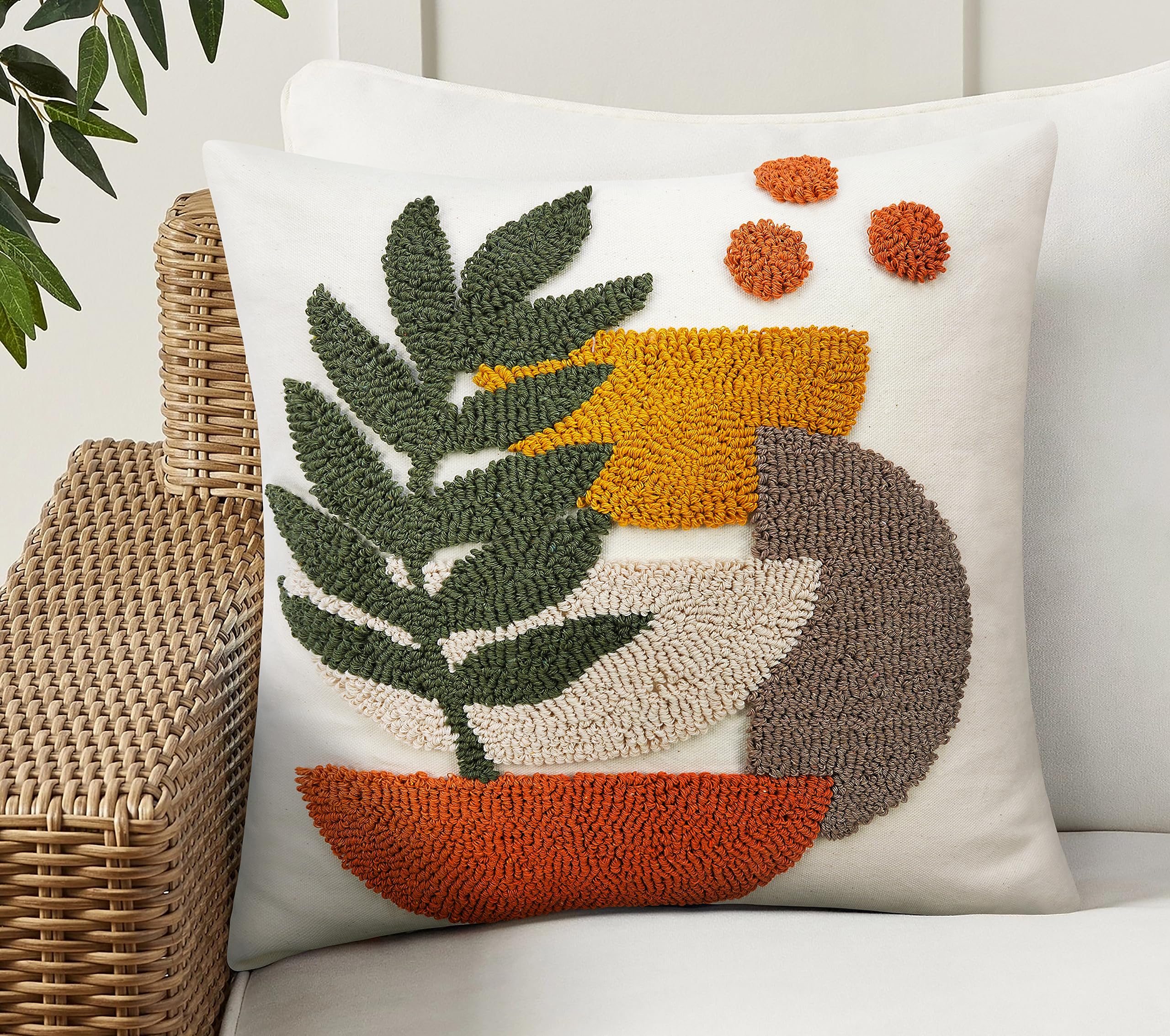 Merrycolor Boho Decorative Throw Pillow Covers Abstract Tufted Mid Century Modern Throw Pillows Green Leaf Sun Aesthetic Texture