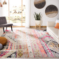 SAFAVIEH Monaco Collection Area Rug - 88 Square, Light Grey & Multi, Boho Chic Tribal Distressed Design, Non-Shedding & Easy Ca
