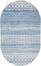 Livabliss Chester Boho Moroccan Area Rug, 4' X 6' Oval, Cream/Royal Blue
