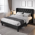 Allewie Full Size Bed Frame with Button Tufted Wingback Headboard, Modern Upholstered Bed Frame with Solid Wooden Slats Support 