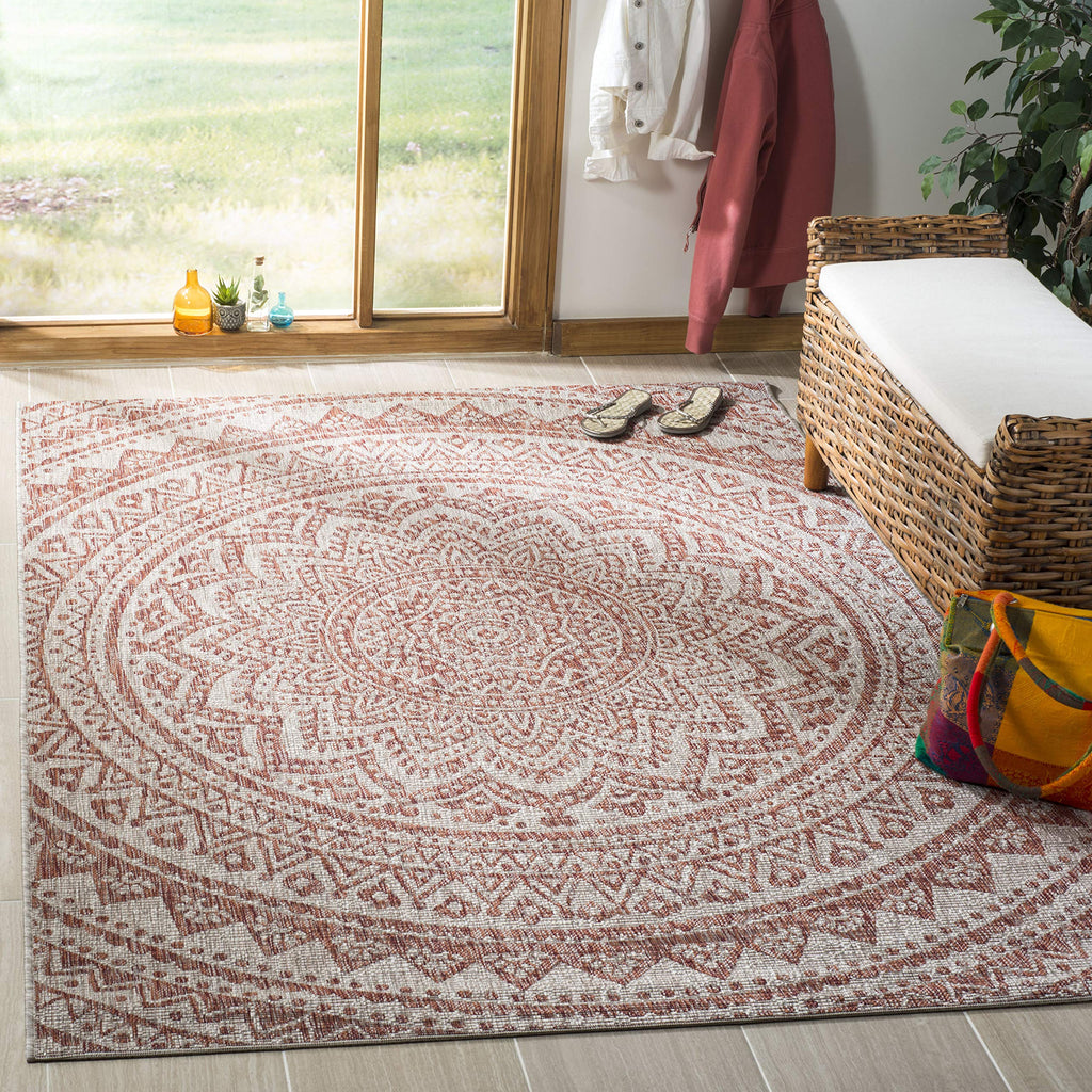 Safavieh Courtyard Collection 4' Square Light Beige/Terracotta Cy8734 Indoor/ Outside Waterproof Easy Cleansingpatio Backyard Mudroom Accent Mat