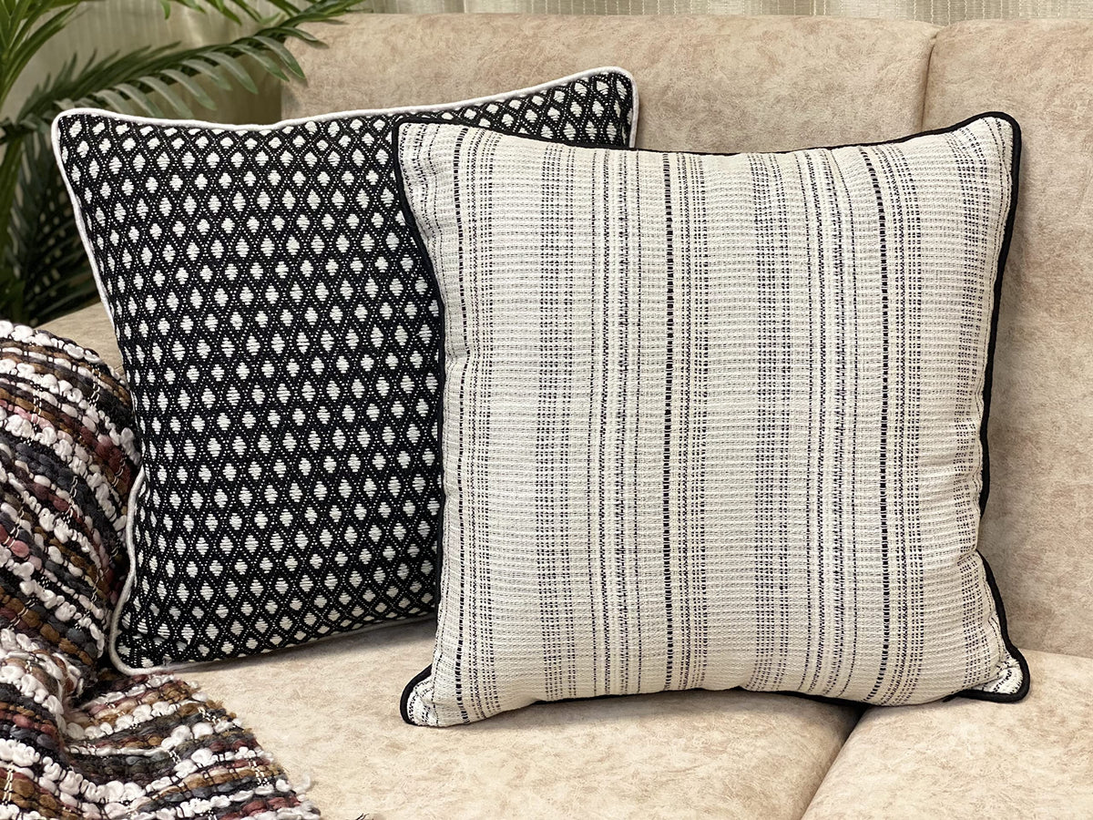 House Of Silko Fancy Black And White Geometric Jacquard Woven Cotton Cushion Covers For Home Decoration (Size16X16) Set Of 2