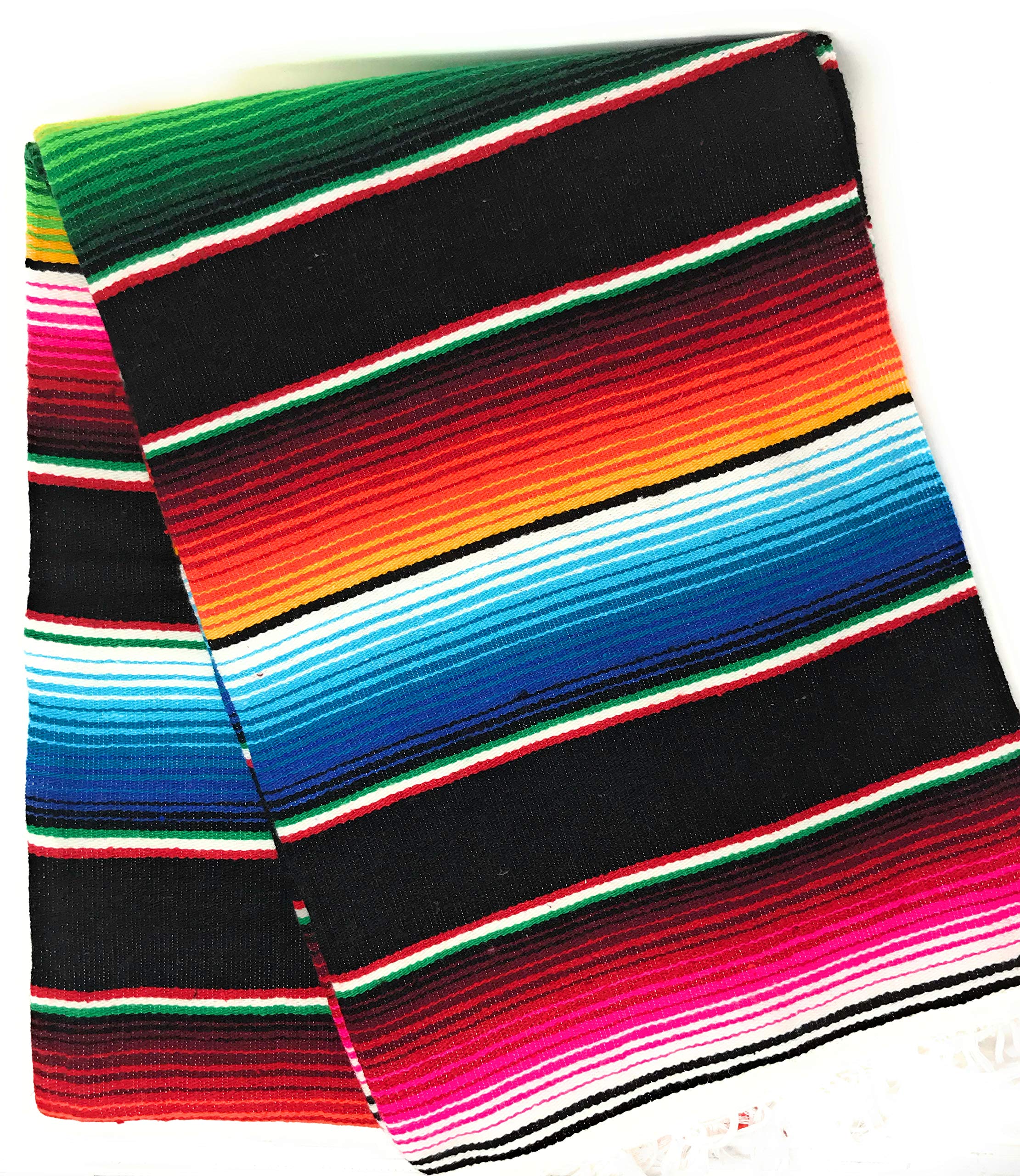 Mexitems Large Authentic Mexican Blanket Colorful Serape Blanket 7 X 5 (Pick Your Color) (Black)