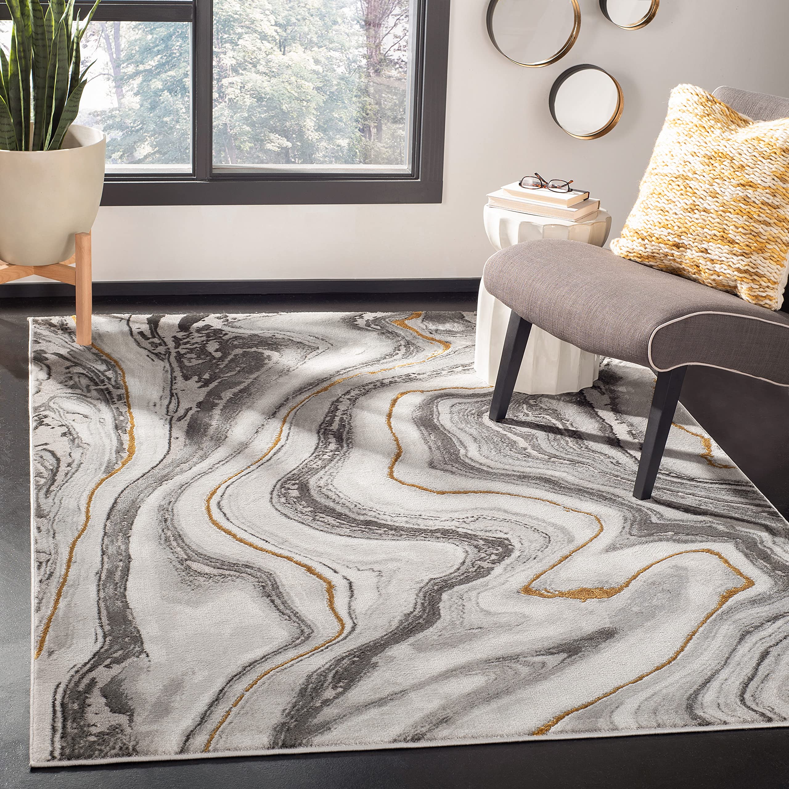 SAFAVIEH Craft Collection 4 Square Grey / Gold CFT819F Modern Abstract Non-Shedding Living Room Bedroom Accent Rug