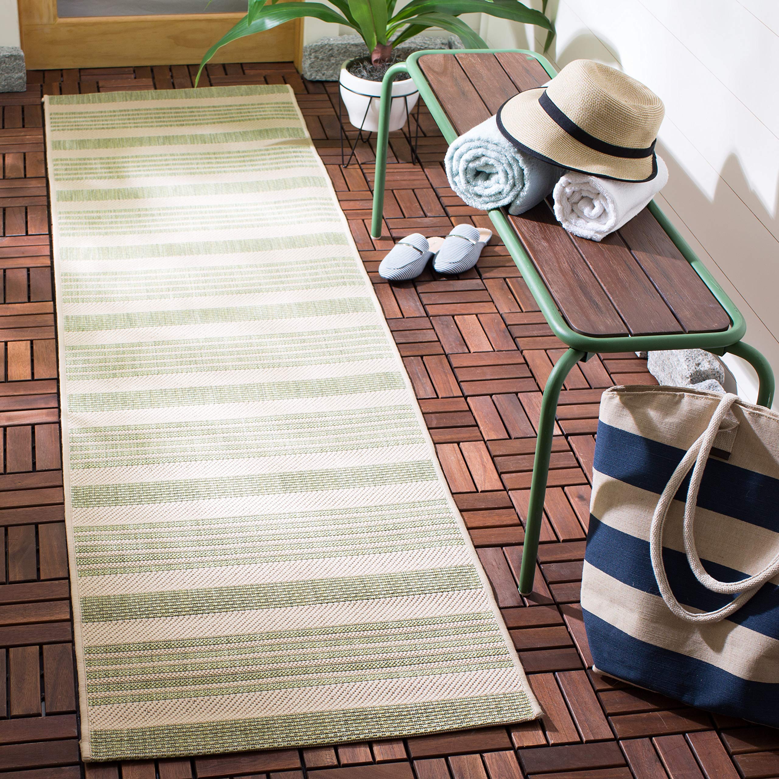 Safavieh Courtyard Collection 2'3' X 6'7' Beige/Sweet Pea Cy6062 Stripe Indoor/ Outdoor Patio Backyard Mudroom Runner Rug