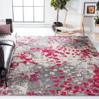 SAFAVIEH Madison Collection Area Rug - 6' x 9', Grey & Red, Boho Abstract Distressed Design, Non-Shedding & Easy Care, Ideal for