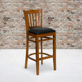 2 Pk. Cherry Finished Vertical Slat Back Wooden Barstool - Black Vinyl Seat