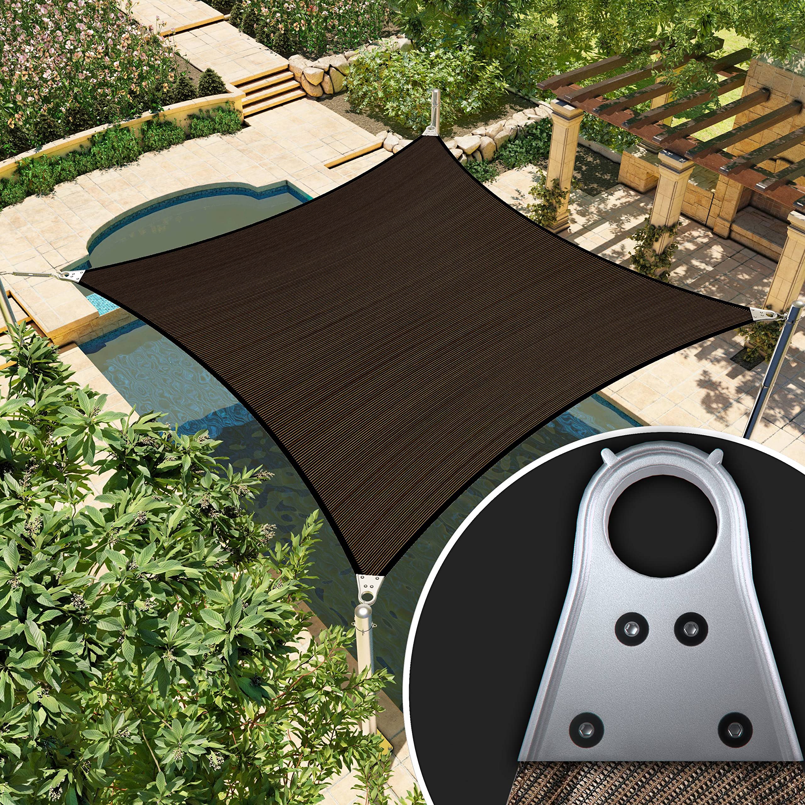 Amgo 27' X 32' Brown Rectangle/Square Super Ring Sun Shade Sail Order To Make Upf50+ Agsrr Canopy Awning Shades For Patio, 98% U
