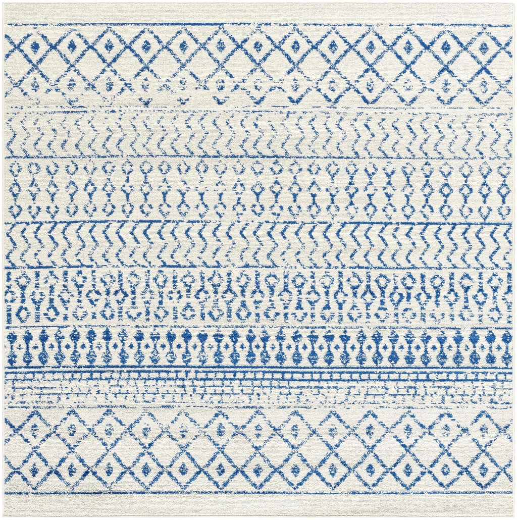 Livabliss Chester Boho Moroccan Area Rug, 5' Square, Cream/Royal Blue