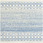 Livabliss Chester Boho Moroccan Area Rug, 5' Square, Cream/Royal Blue