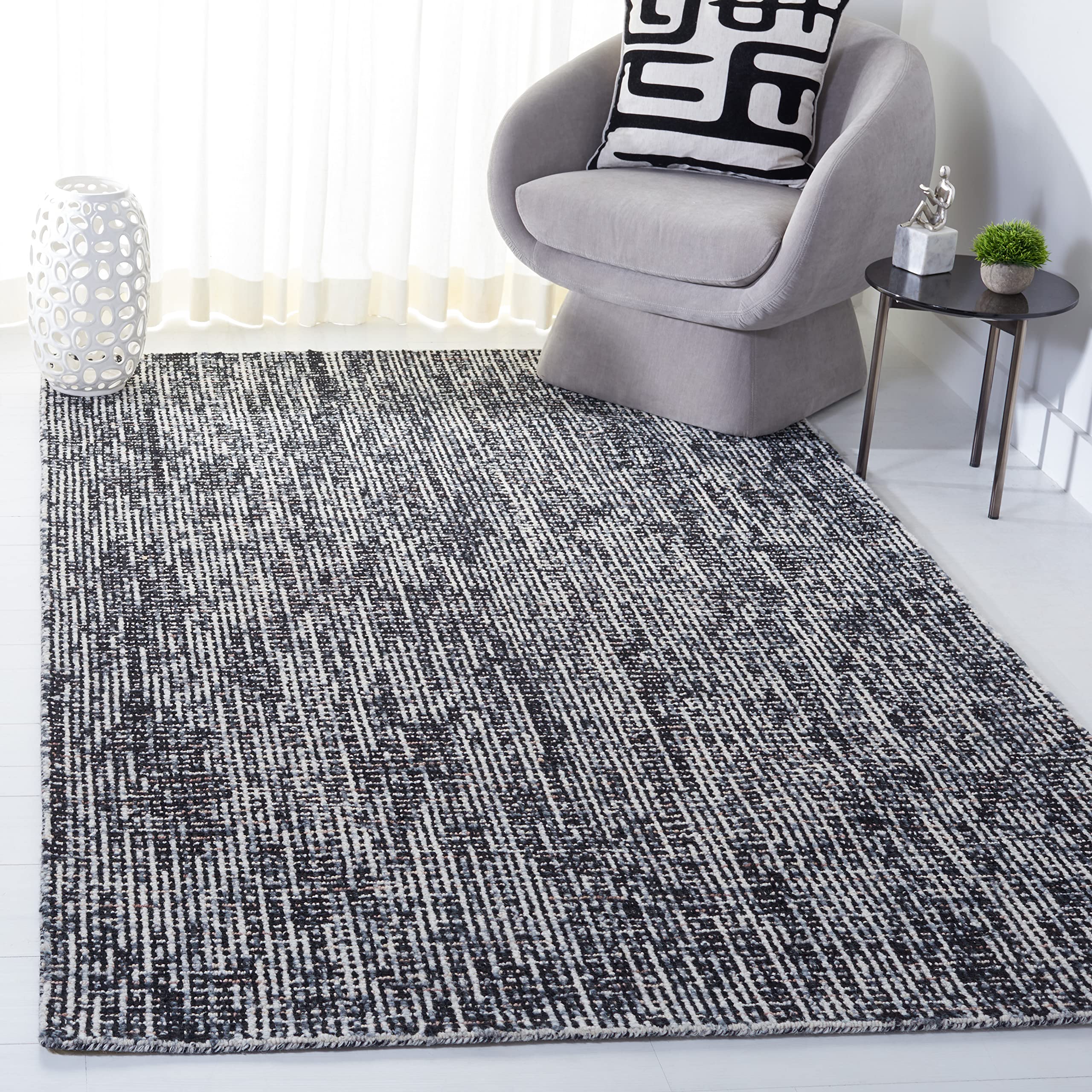 SAFAVIEH Abstract Collection Area Rug - 8' x 10', Black & Grey, Handmade Wool, Ideal for High Traffic Areas in Living Room, Bedr
