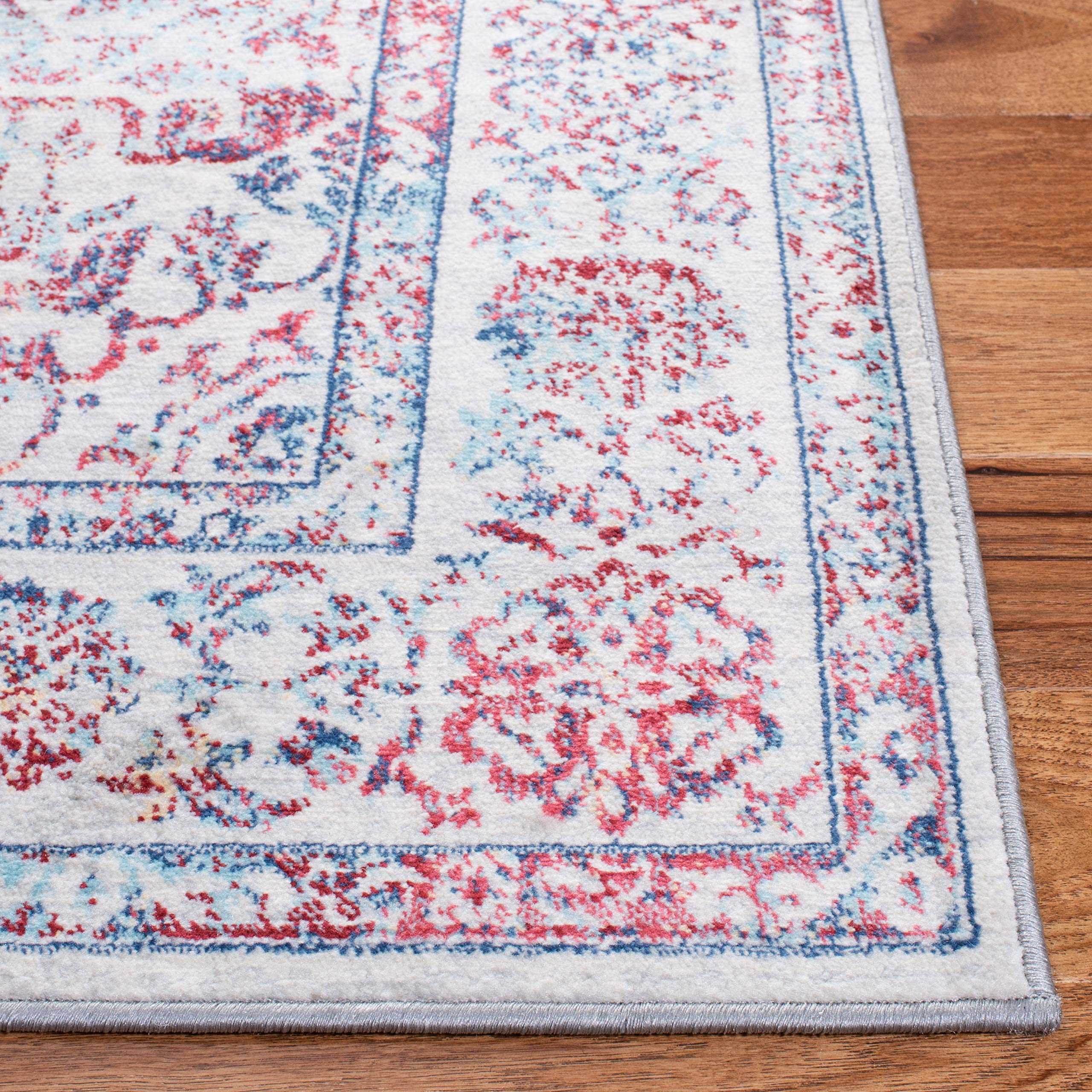 Safavieh Brentwood Collection 8' X 10' Ivory/Blue Bnt832B Medallion Distressed Non-Shedding Living Room Bedroom Dining Home Offi