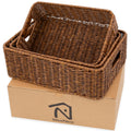 WeeNest Baskets for Storage, Wicker Basket, Rectangular, Set of 3, Toffee