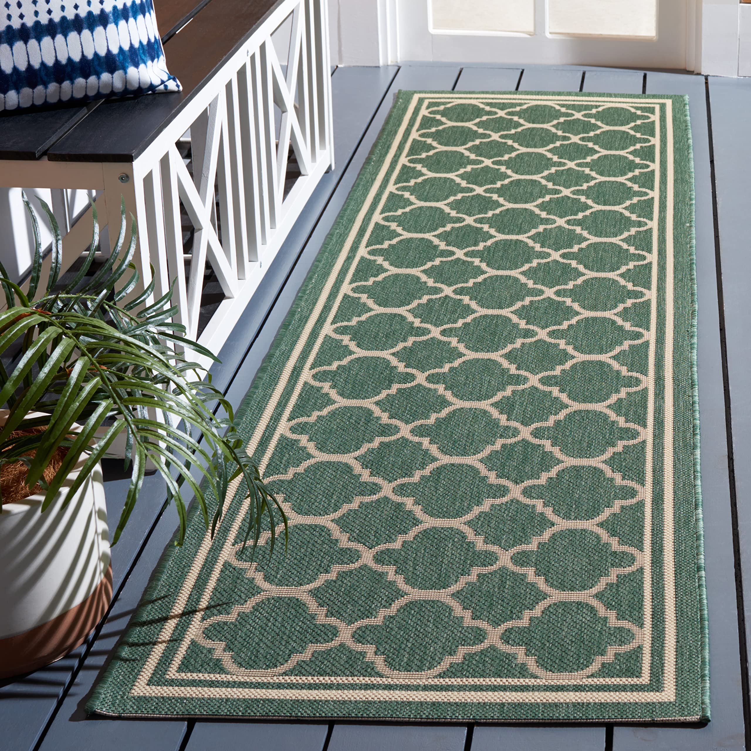 Safavieh Courtyard Collection Runner Rug - 2'3' X 8', Dark Green & Beige, Trellis Design, Non-Shedding & Easy Care, Indoor/Outdoor & Washable-Ideal For Patio, Backyard, Mudroom (Cy6918-322)