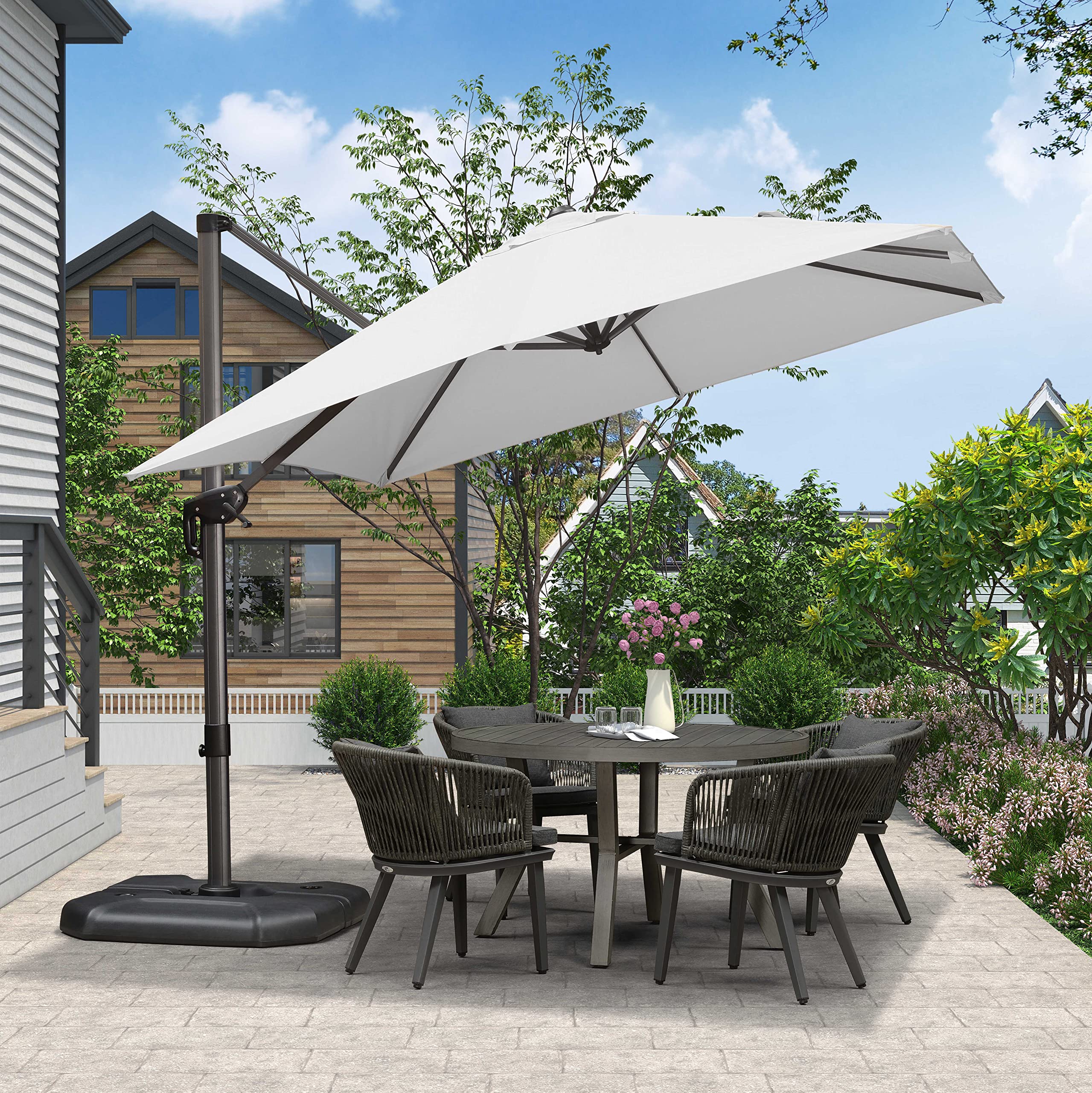 Purple Leaf 9 Feet Patio Umbrella Outdoor Cantilever Square Umbrella Aluminum Offset Umbrella With 360-Degree Rotation For Garden Deck Pool Patio, White