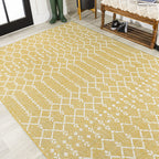 Jonathan Y Smb108G-5 Ourika Moroccan Geometric Textured Weave Indoor Outdoor Area Rug, Coastal, Traditional, Transitional Easy Cleaning,Bedroom,Kitchen,Backyard,Patio,Non Shedding, Yellow/Cream, 5 X 8