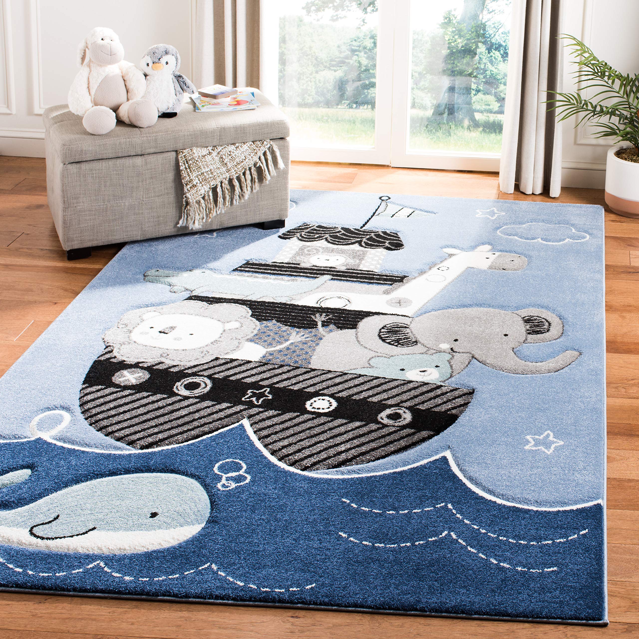 SAFAVIEH Carousel Kids Collection 4 Square Blue/Grey CRK121B Animal Nursery Playroom Area Rug