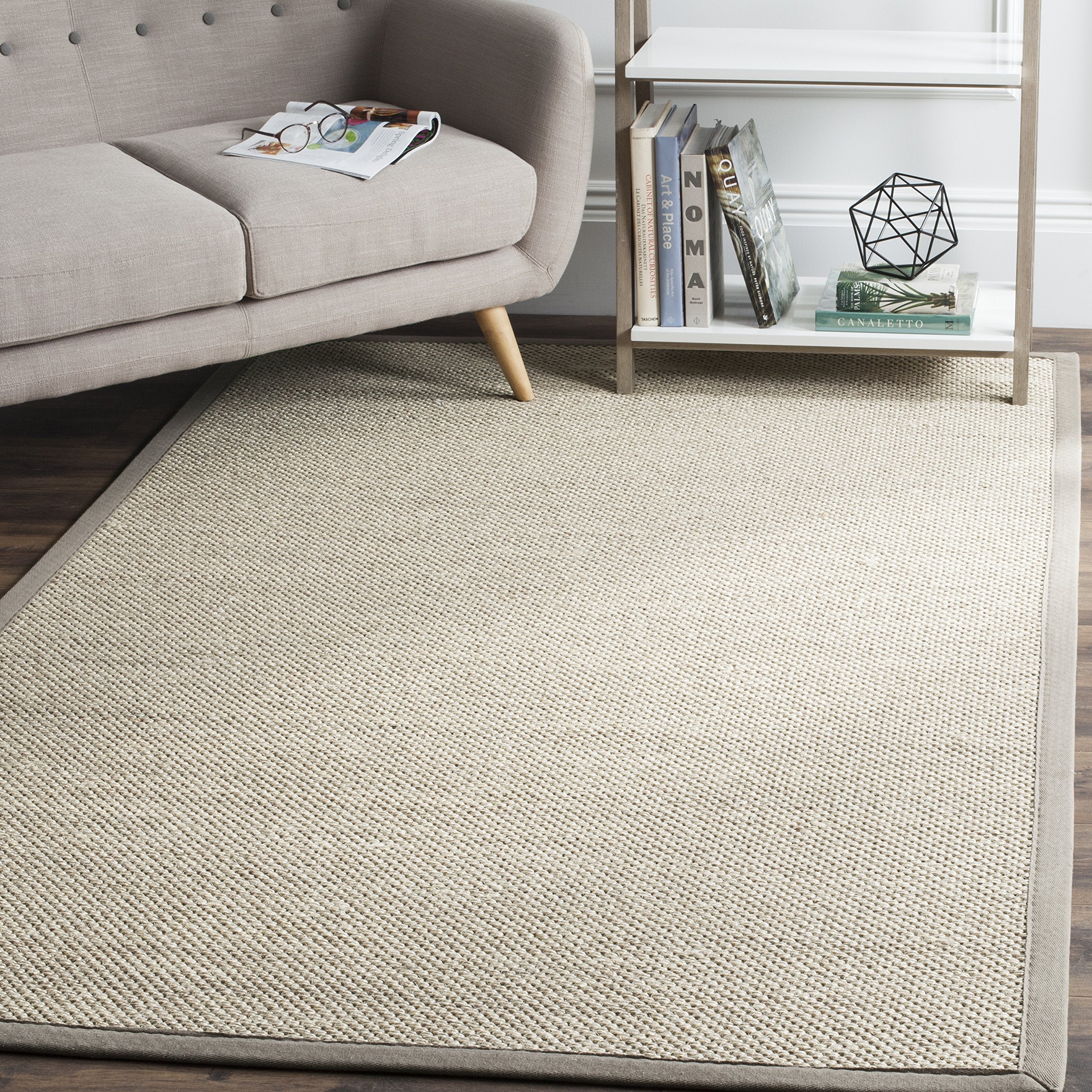 SAFAVIEH Natural Fiber Collection Area Rug - 4 Square, Marble & Khaki, Border Sisal Design, Easy Care, Ideal for High Traffic A