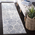 SAFAVIEH Madison Collection Runner Rug - 23 x 14, Cream & Royal Blue, Glam Ogee Trellis Distressed Design, Non-Shedding & Easy