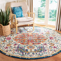 SAFAVIEH Madison Collection Area Rug - 9 Round, Ivory & Orange, Boho Chic Medallion Distressed Design, Non-Shedding & Easy Care