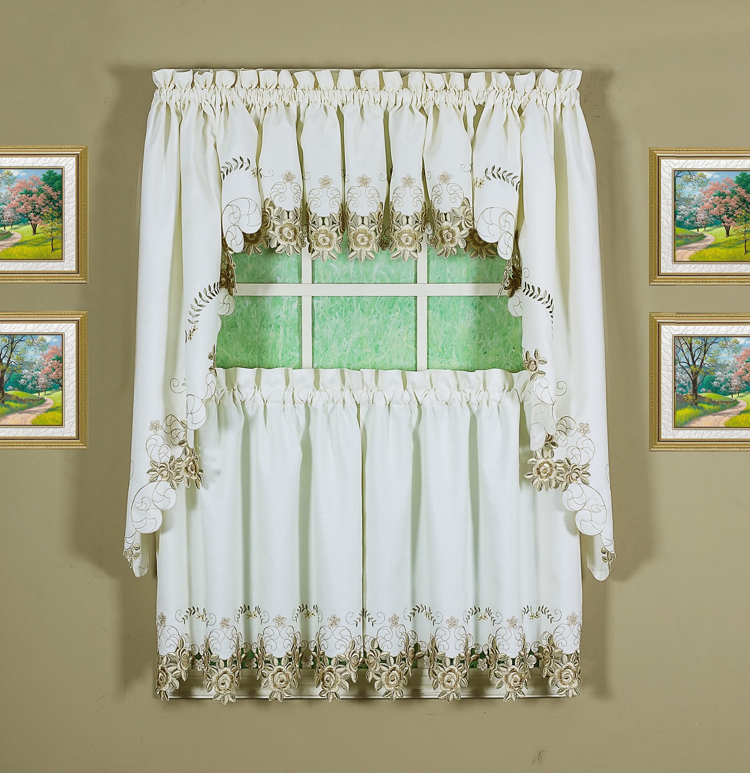 Today'S Curtain Verona Reverse Embroidery Tier, 24', Ecru/Antique
