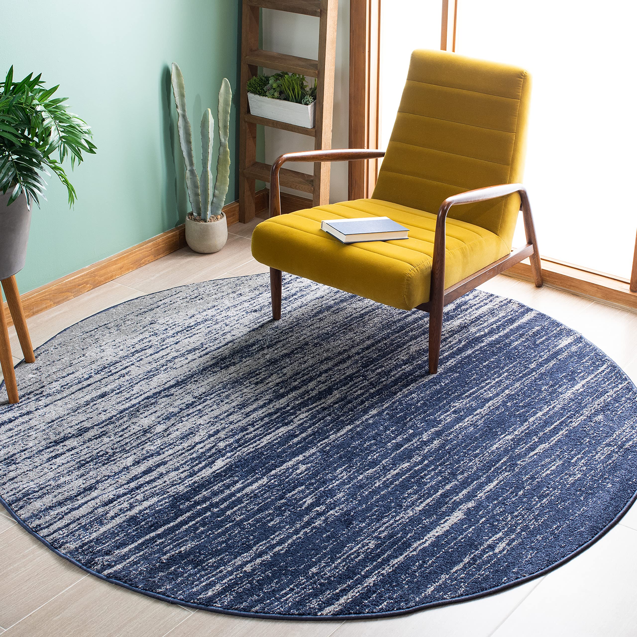 Safavieh Adirondack Collection Area Rug - 10 Round, Navy & Grey, Modern Ombre Design, Ideal for High Traffic Areas in Living Ro