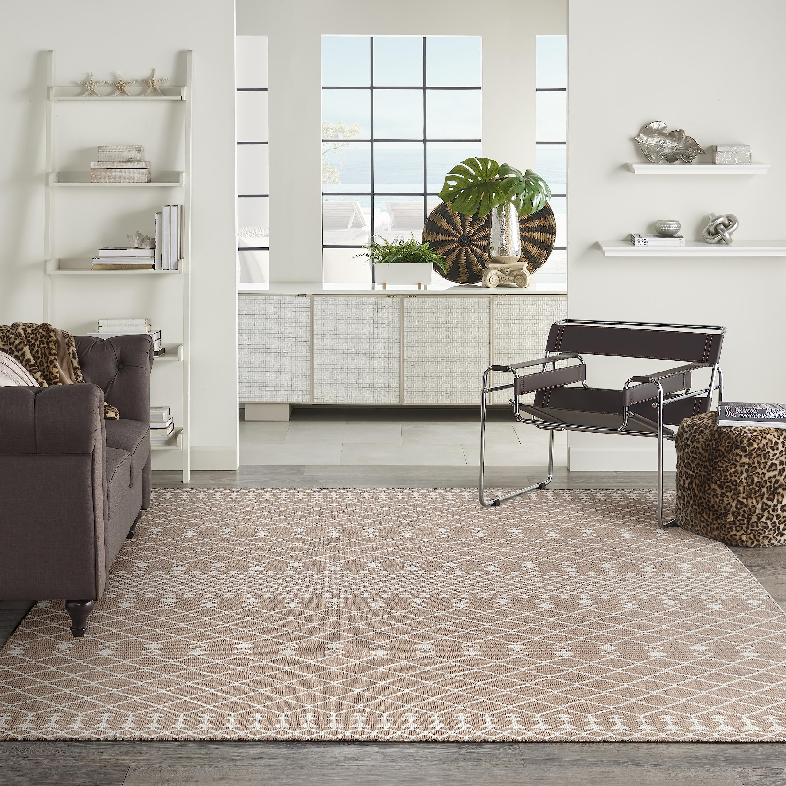 Nourison Positano Indoor/Outdoor Beige 8' X 10' Area Rug, Easy Cleaning, Non Shedding, Bed Room, Living Room, Dining Room, Backyard, Deck, Patio (8X10)