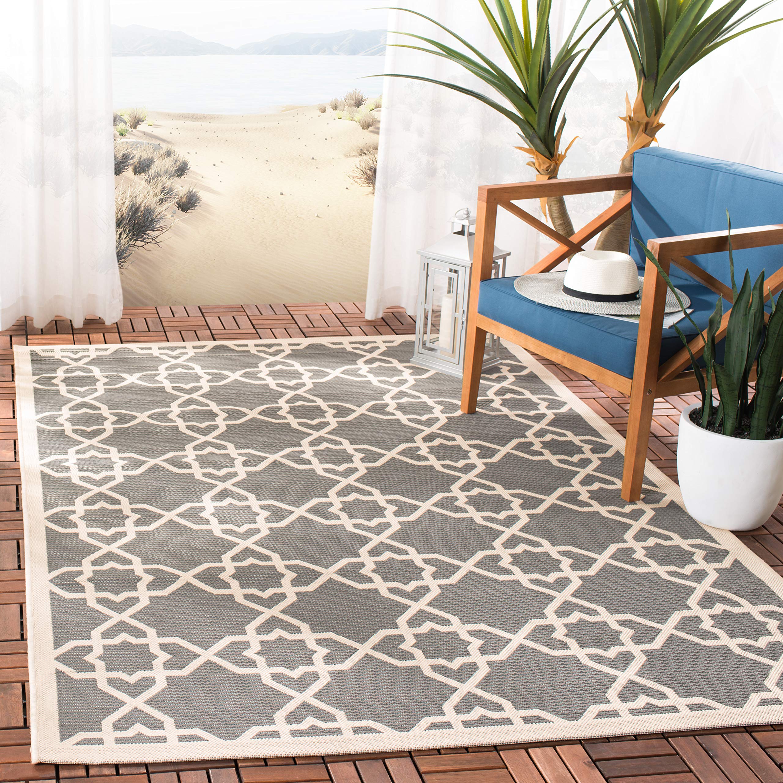 SAFAVIEH Courtyard Collection Area Rug - 9 x 12, Grey & Beige, Non-Shedding & Easy Care, Indoor/Outdoor & Washable-Ideal for P