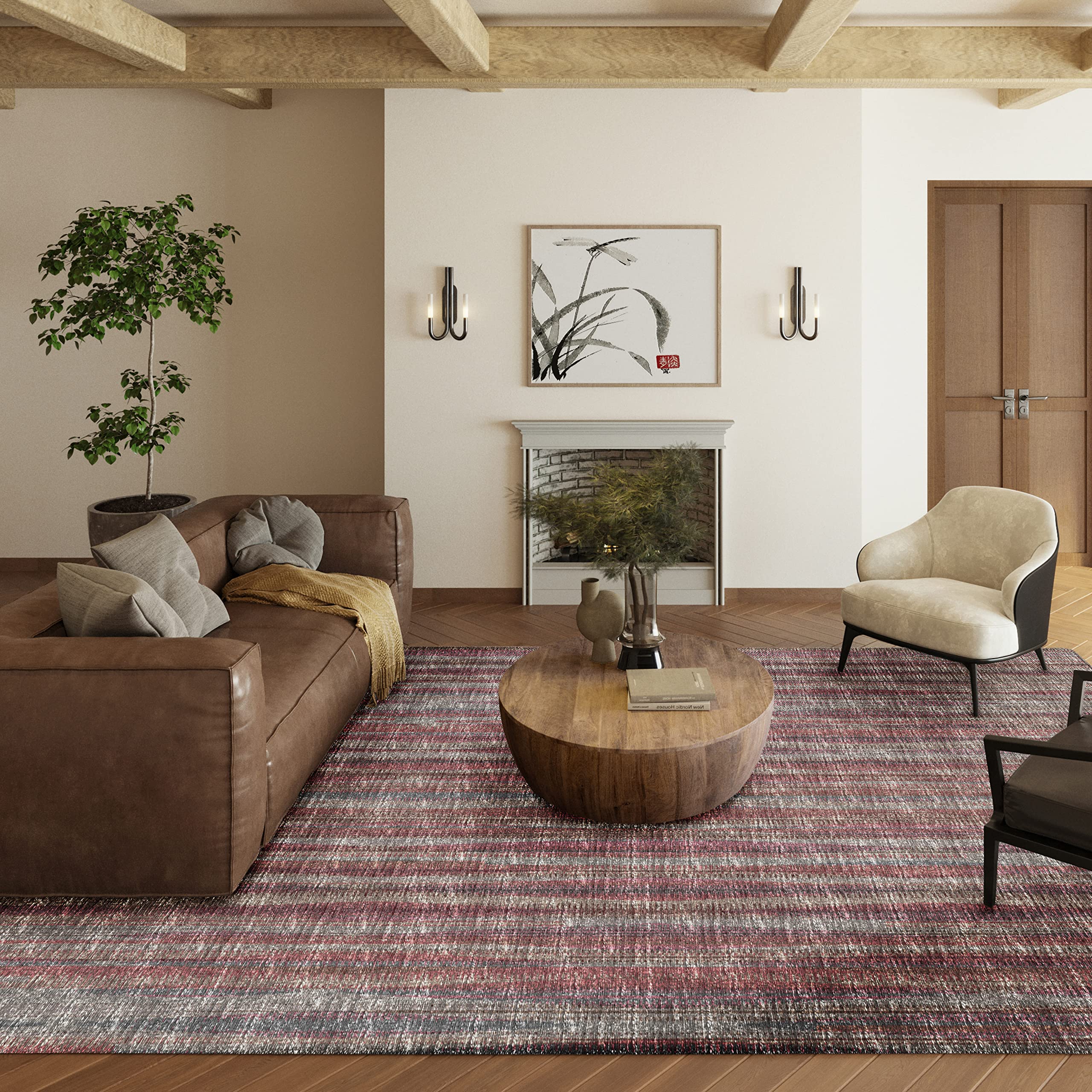 Addison Rugs Waverly 3' X 5' Awa31 Burgundy Indoor Outdoor Area Rug, Stain Resistant, Machine Washable, Non Shedding, Bedroom, Living Room, Dining Room, Kitchen Rug