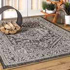 Jonathan Y Smb101D-5 Sinjuri Medallion Textured Weave Indoor/Outdoor Gray/Black 5 Ft. X 8 Ft. Area-Rug, Coastal,Easy-Cleaning,Forhightraffic,Kitchen,Livingroom,Backyard, Non Shedding
