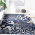 SAFAVIEH Adirondack Collection Area Rug - 10 x 14, Navy & Silver, Floral Glam Damask Distressed Design, Non-Shedding & Easy Ca